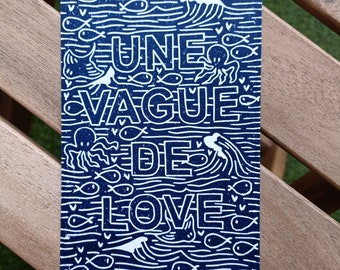 Linogravure - Une Vague de Love - Carte de vœux