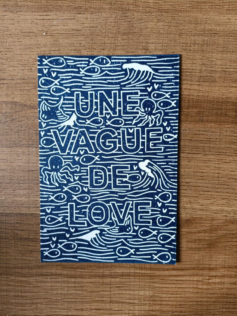 Linogravure Une Vague de Love Carte de vœux image 5