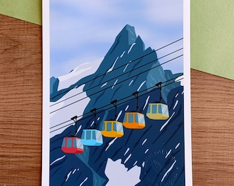Poster Colorful mountain chairlifts - A5 and A4 - Poster - illustration - mountain poster - mountain landscape