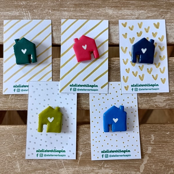 Broches Maison Cœur Fait main - Pins maison multicolores - Idée cadeau