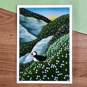 Cartel de frailecillos en flores - A5 y A4 - Cartel - ilustración - ilustración de frailecillos - cartel de ilustración - flor