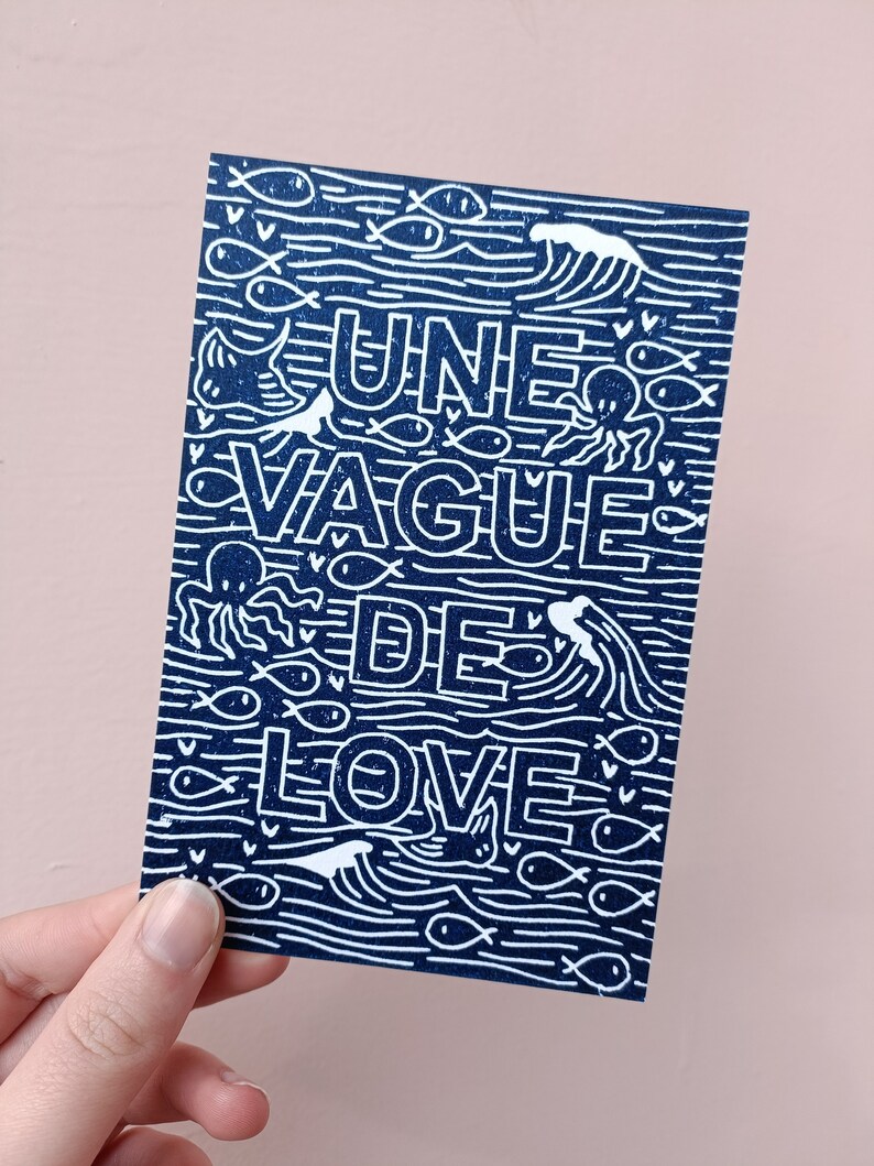 Linogravure Une Vague de Love Carte de vœux image 3