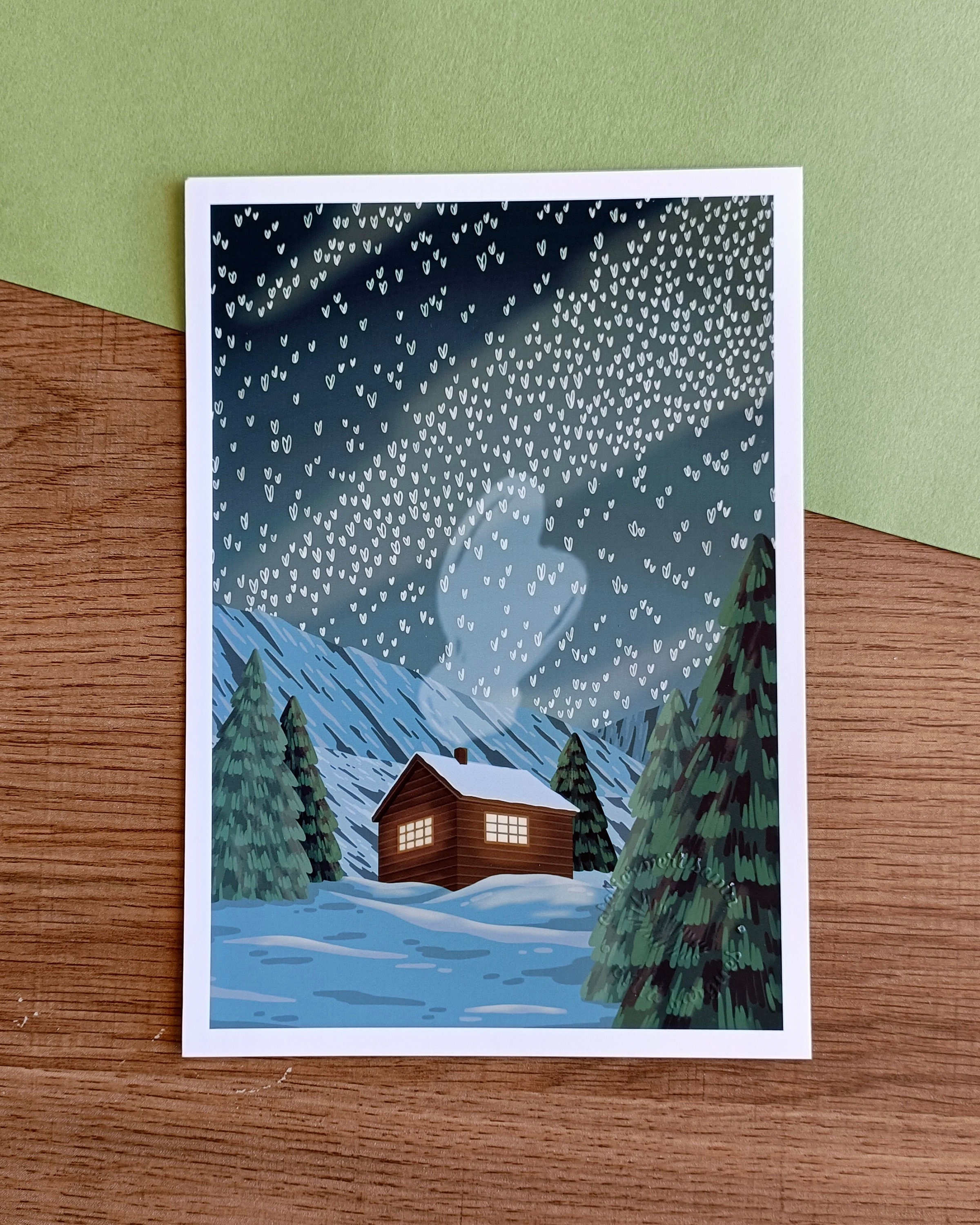 Poster Cabin under the stars - A5 and A4 - Poster - Illustration - mountain illustration - mountain landscape - illustration poster