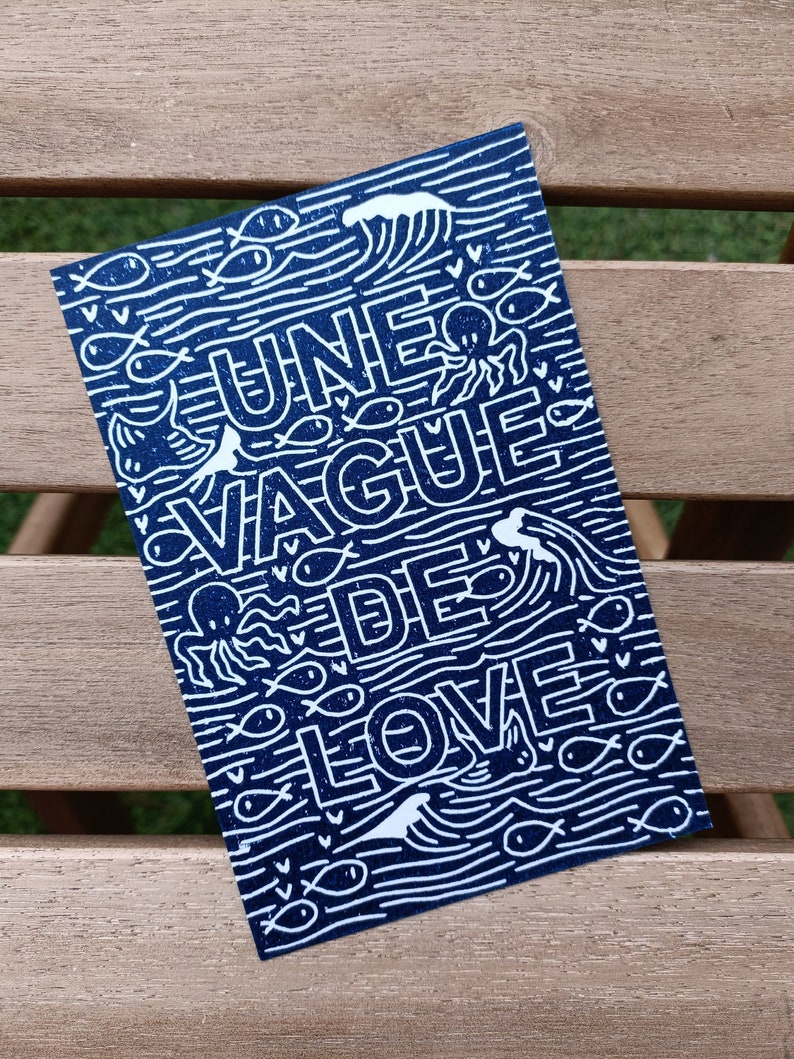 Linogravure Une Vague de Love Carte de vœux image 2