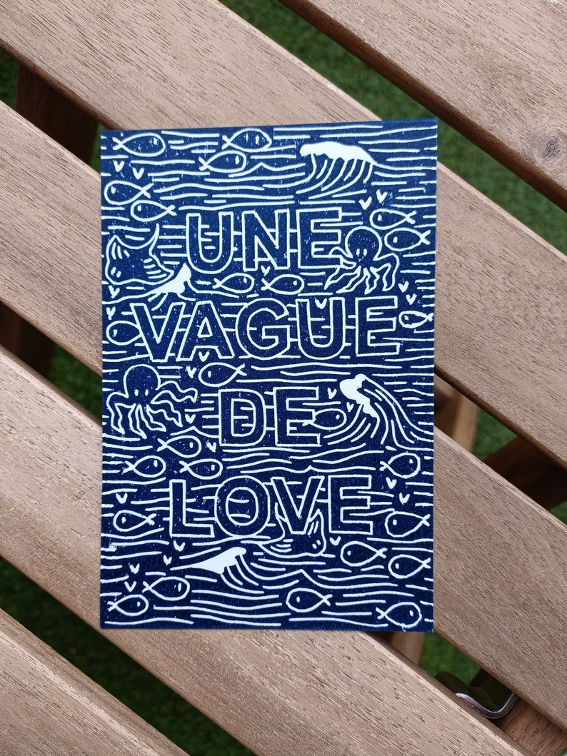 Linogravure Une Vague de Love Carte de vœux image 1