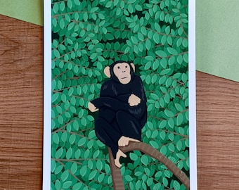 Affiche Singe dans la Forêt/Jungle - A5 et A4 - Poster - illustration - affiche singe - affiche forêt - affiche illustration