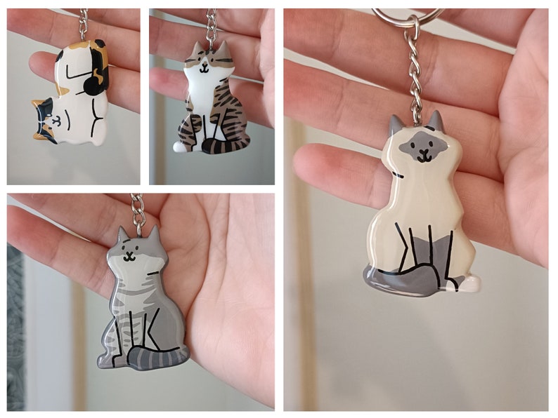 Porte Clés personnalisé à limage de votre chat Porte clef chat fait main idée cadeau image 6