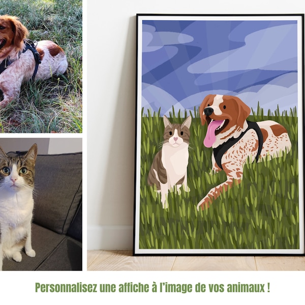 Affiche personnalisée à l’image de votre animal - Illustration personnalisée - idée cadeau