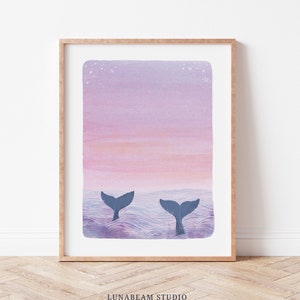 Humpback Whale Tail Art, Whale Art, Girl Room Art, Nautical Nursery Decor, Ocean Theme, Ocean Nautical Print, Calming Wall Art, Ocean Sunset