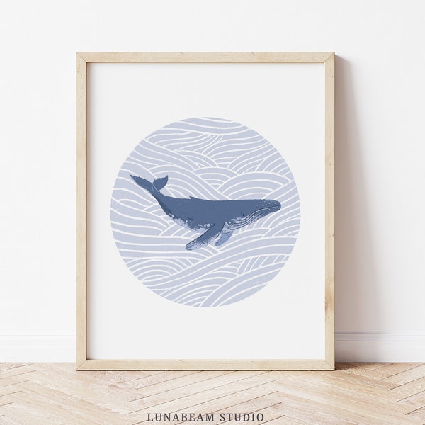 Kids Humpback Whale Art Print - Ocean Animals, Blue Kids Room Art, Nautical Nursery, Kids Wall Decor, Playroom Art, Ocean Children's Print