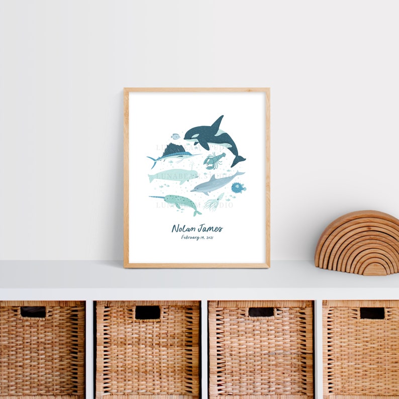 Personalized Ocean Theme Nursery Art Print Customizable Baby Etsy