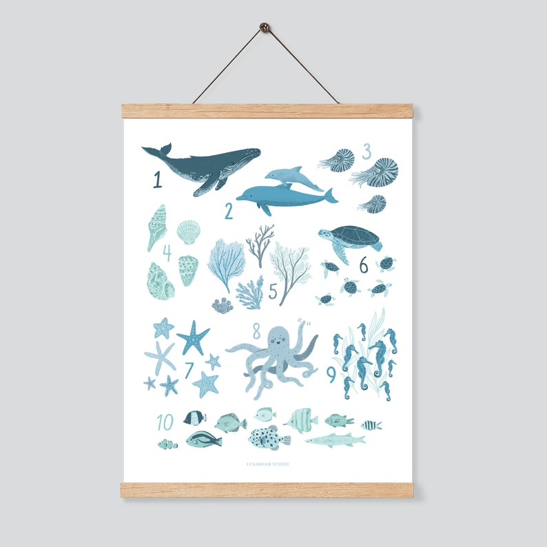 Ocean Alphabet Set of 2 Beach Alphabet Poster, Sea Creatures, Blue Ocean Theme, Nautical Nursery Decor, Beach Nursery Decor, Playroom Art image 4