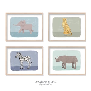 Safari Animal Art Print Set: Whimsical Kids Room Decor