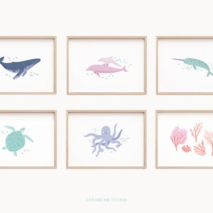 Pink Ocean Animal Prints: Nautical Nursery Art
