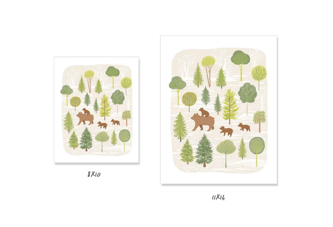 Kids Bear Art Print Woodland Animals Nature Forest Poster - Etsy