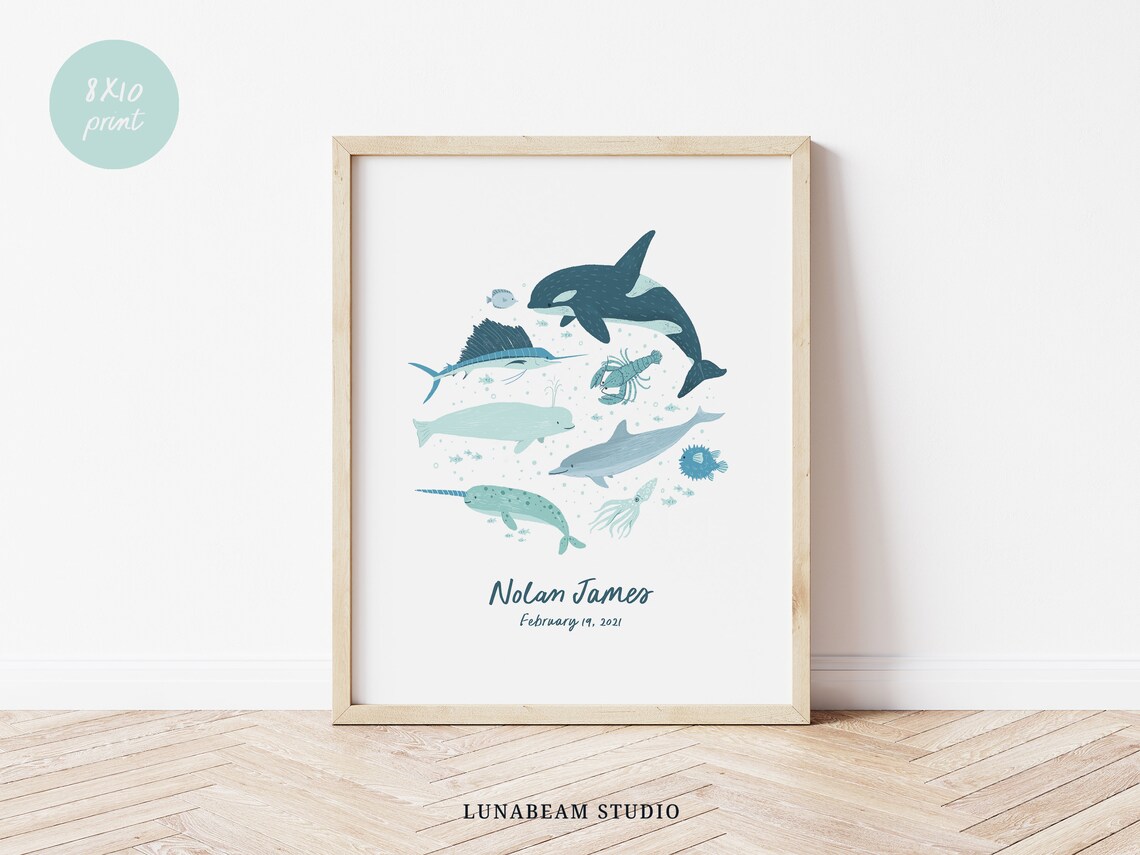 Personalized Ocean Theme Nursery Art Print Customizable Baby Etsy