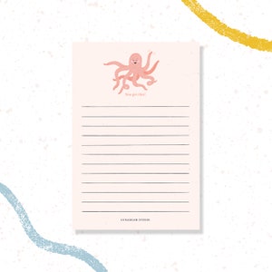 Pink Octopus Illustrated 4&quot;x6&quot; Notepad, 50 Sheets