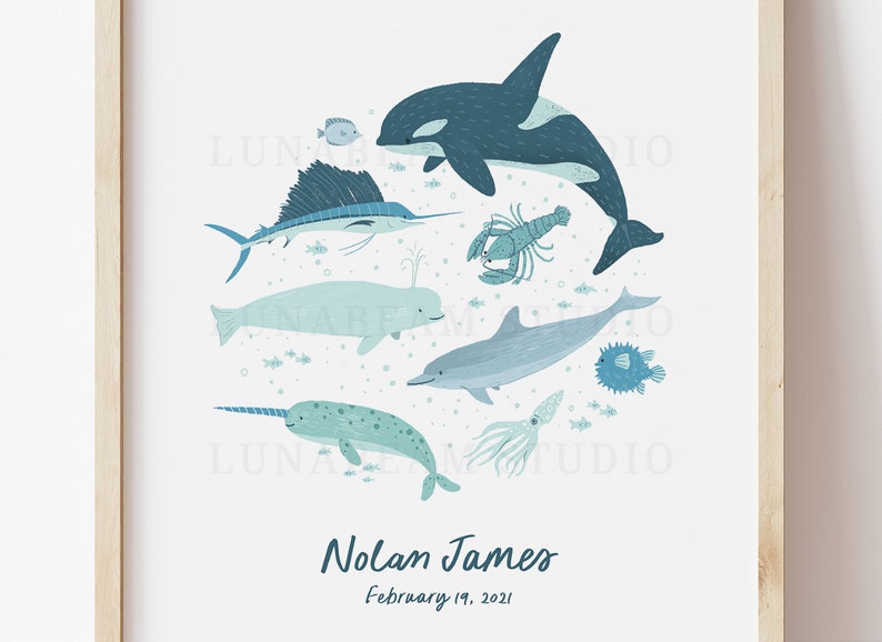 Personalized Ocean Theme Nursery Art Print Customizable Baby Etsy