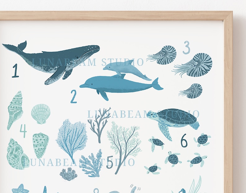 Ocean Alphabet Set of 2 Beach Alphabet Poster, Sea Creatures, Blue Ocean Theme, Nautical Nursery Decor, Beach Nursery Decor, Playroom Art image 5