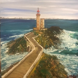 Lighthouse Oil Painting Coastal Painting Seascape Wall Art Hand Painted Beach Art Original Art