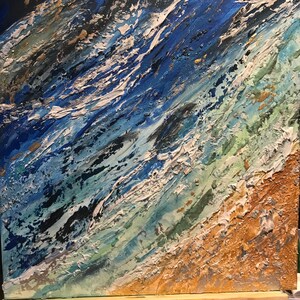 Brezza marina Paesaggio marino Oceano Dipinto a mano Mare Arte murale Paesaggio marino astratto Onda del mare Opera d&#39;arte