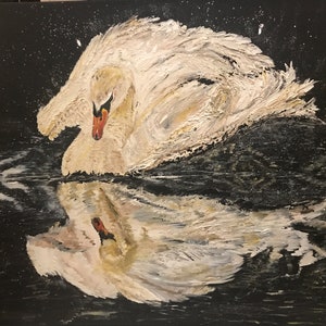 White Swan Painting-Original Bird Painting-Art for Home-Swan Wall Art-Swan 3D Artwork-Swan Decor-White Swan-Fine Art Soul