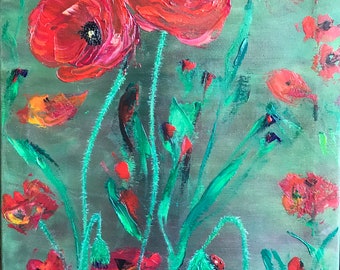 Red Poppy Original Oil Painting Flower Artwork Poppy painting Abstract flower art Hande Made Wall Art