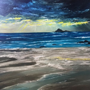 Pintura de paisaje de arte de playa de mar Pintura al óleo Arte oceánico Pintura costera sobre lienzo