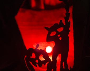 Cat Tombstome and Pumpkin Plasma Cut Lighted Galvanized Bucket