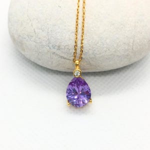 Gold Teardrop Birthstone Necklace, Pear Cut Zircon Pendant, Personalized Gift for Her, 925 Sterling Silver