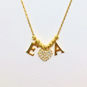 Collar de letra de oro personalizado con dije de corazón – Joyería inicial de plata de ley 925 para ella – Regalo personalizado con nombre para mujer
