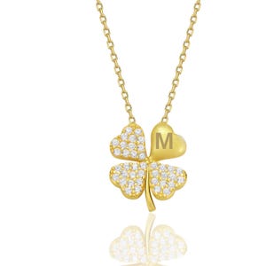 Collar personalizado con dije de trébol de cuatro hojas - Collar de trébol - Collar de trébol de oro de 14 quilates - Collar de amuleto de la suerte, colgante de plata de ley 925