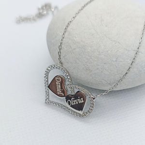 Collana con doppio cuore con nome personalizzato – Ciondolo romantico in argento Sterling 925 – Regalo personalizzato per lei, moglie o anniversario