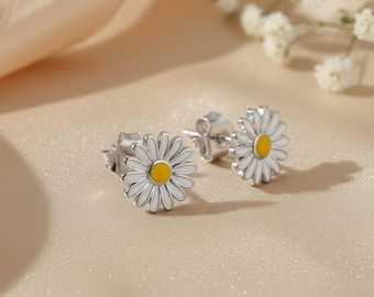 Daisy Flower Stud Earrings Silver Jewelry Gift for Girls Women Spring Floral Charm