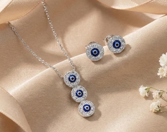 Set di gioielli anti-malocchio in argento, collana e orecchini, regalo romantico di San Valentino per donne e ragazze