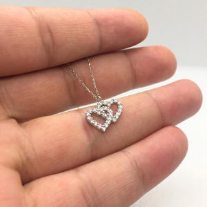 Sterling Silver Double Heart Necklace: Dainty Zircon Pendant, Minimalist Jewelry