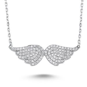 Angel Wing Necklace Silver – Dainty Zircon Wings Pendant for Women, 925 Sterling Silver Gift Jewelry Minimalist Charm