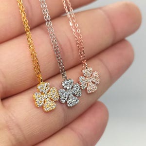 Sterling Silver Four Leaf Clover Necklace: Zircon Pavé, Lucky Charm