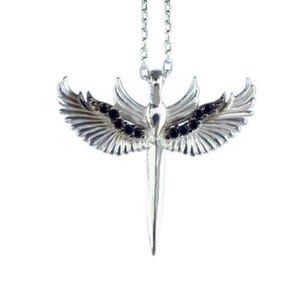 Archangel Michael Sword Necklace – Sterling Silver Angel Wings Pendant – Protection Jewelry – Courage Gift for Women