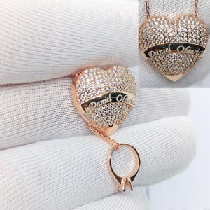 Collar con corazón y anillo oculto: colgante con nombre personalizado y solitario secreto, plata 925. Un regalo personalizado único para ella.