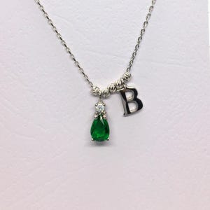 Collar de plata con piedra de nacimiento e inicial: regalo personalizado en plata de ley 925 para ella, colgante de letra personalizado para mujer.