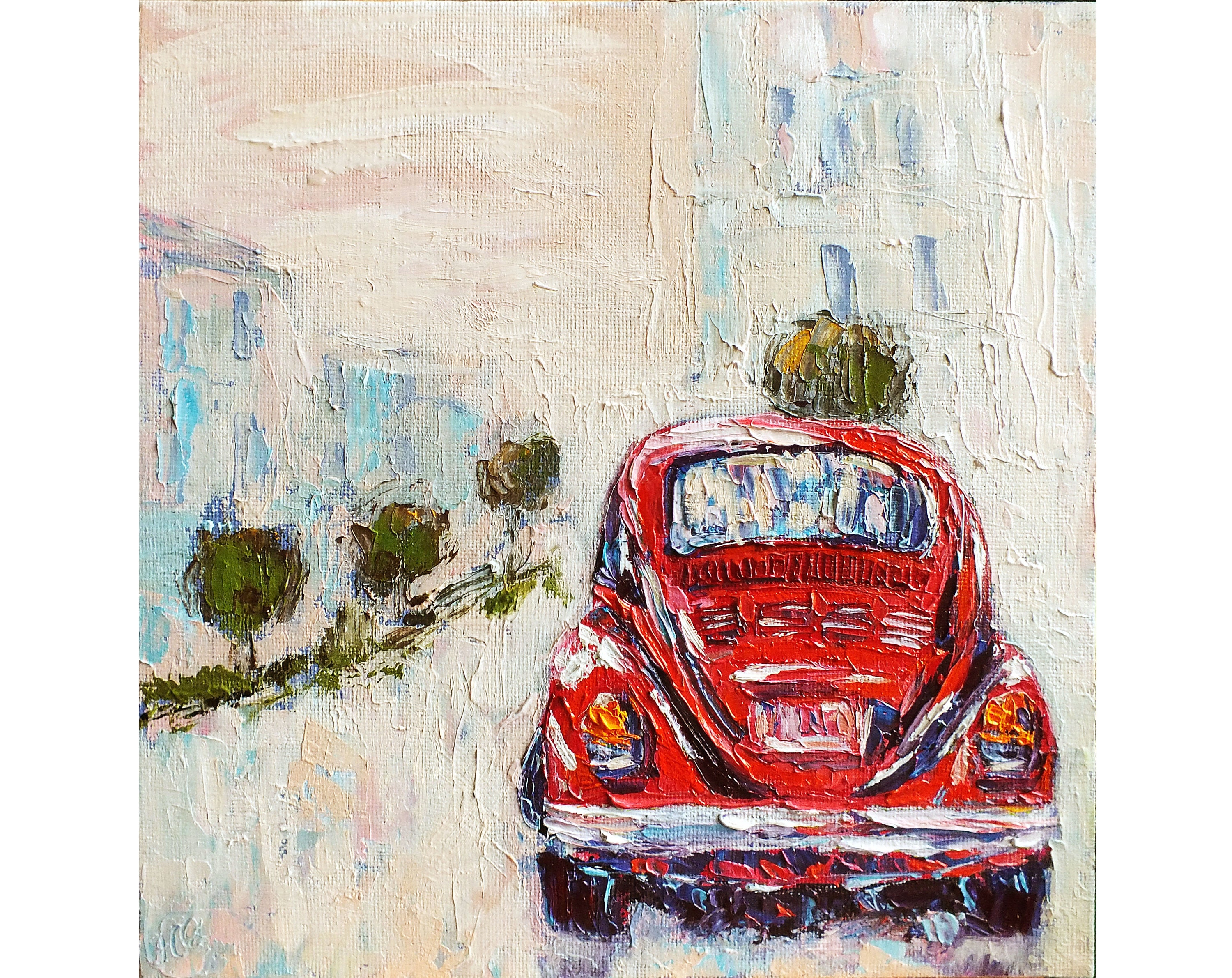 Vintage Car Painting Retro Car Artwork Cityscape Original Oil Etsy