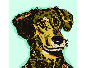 Digital animal portrait drawing, Personalized dog portrait drawing