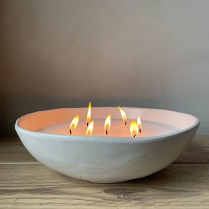 Handmade Extra Large Multi-wick 7 wick Candle - irregular shaped stoneware bowl