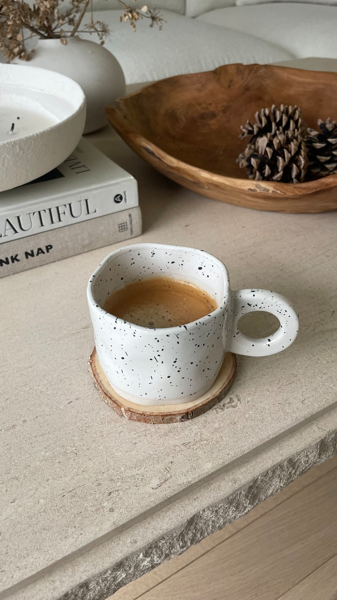 Irregular Ceramic Coffee Mug - Speckled, Neutral Aesthetic. Cute Gift, New Home / Birthday