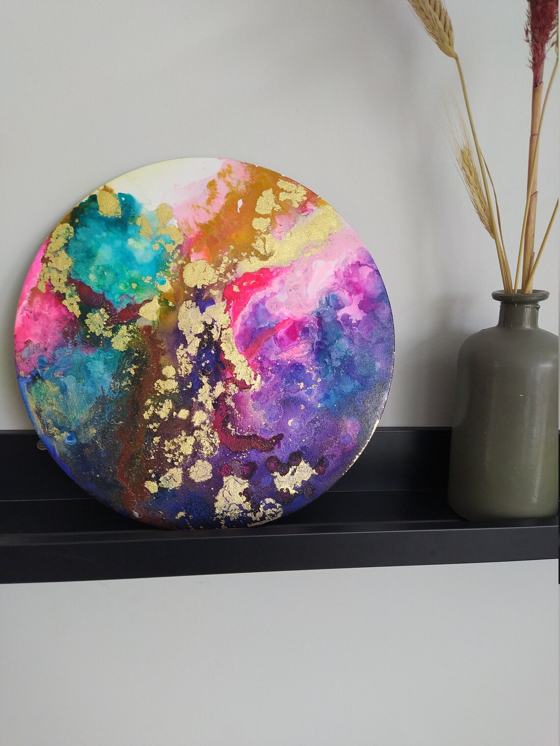 Modern wall art original handmade round painting colorful Etsy