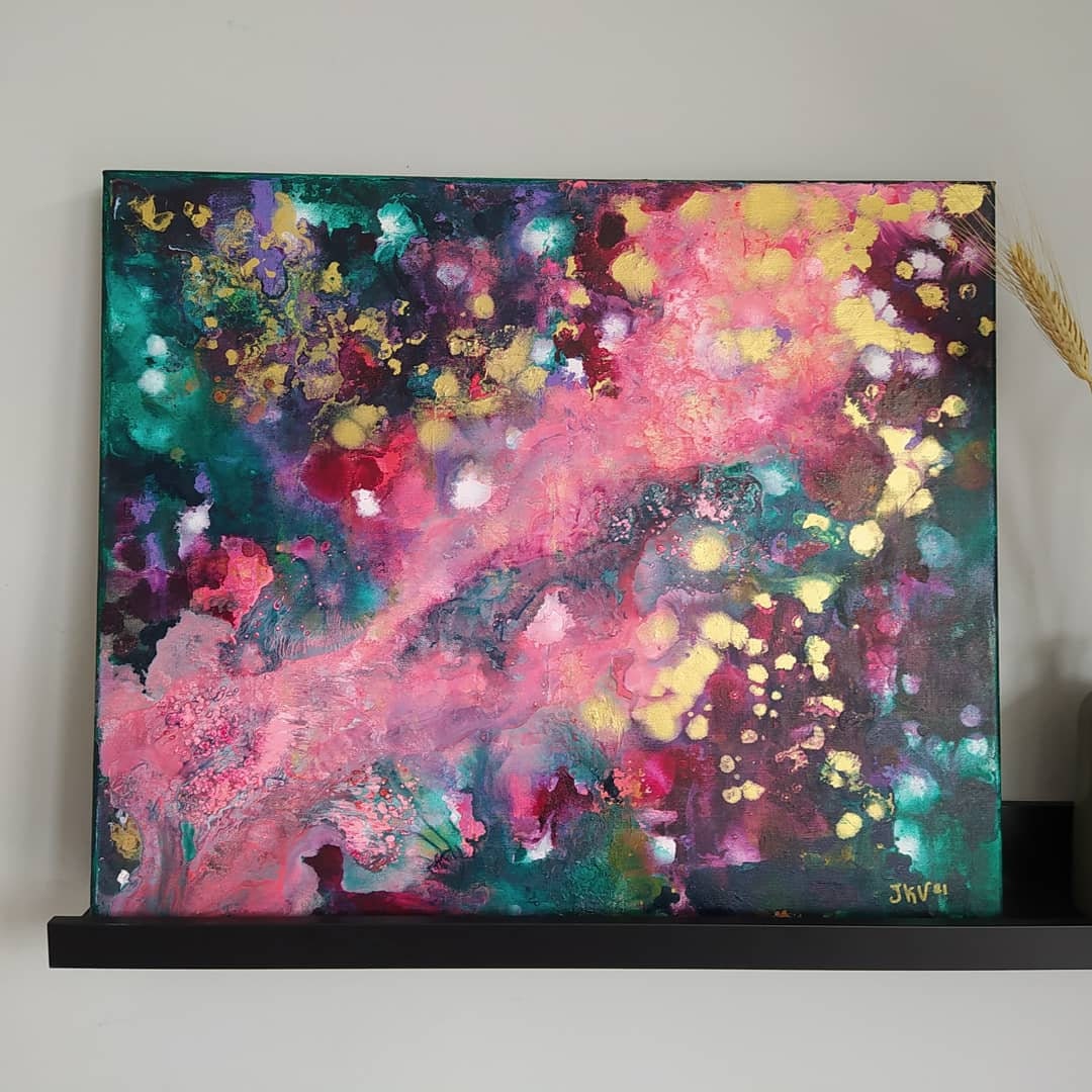 Modern Wall Art Gold and Green Wall Decor Original Handmade Painting Metallic Gold Accents Fluid