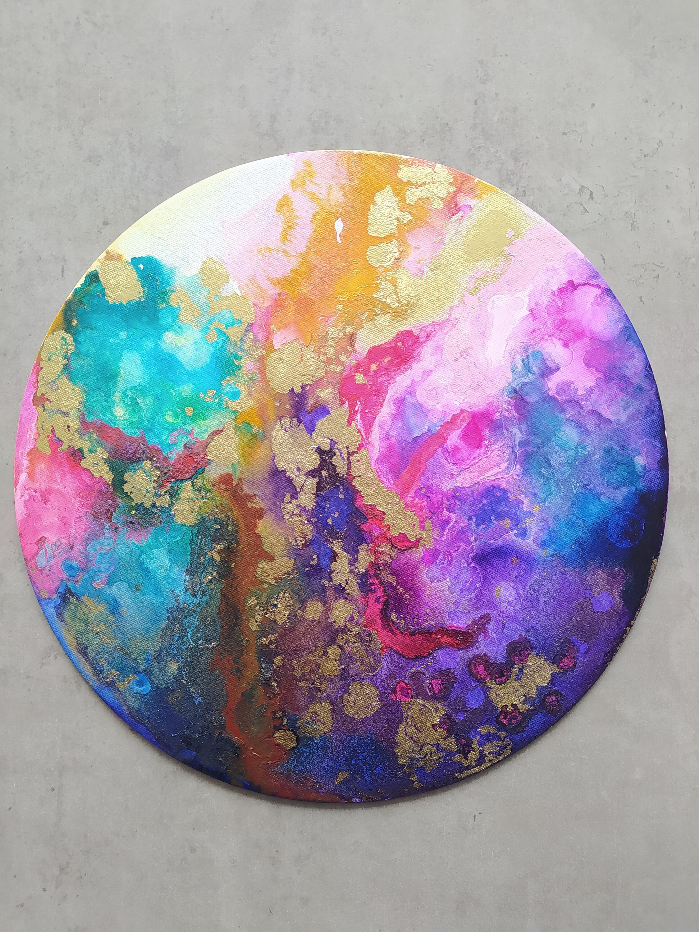 Modern wall art original handmade round painting colorful Etsy