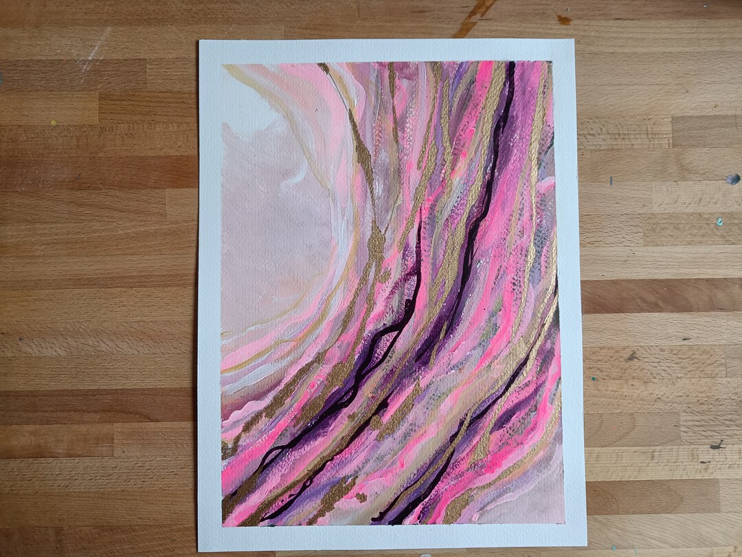 Pink and Purple Wall Art Gold Wall Decor Original Painting Etsy