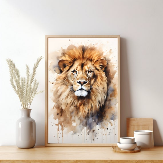 Watercolor Leeuw poster | muurdecoratie neutrale kleuren | Beige wanddecoratie | aquarel leeuw | leeuw van Juda | Christelijke poster